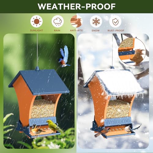Wildpark Squirrel Proof Bird Feeders for Outdoors, 5LB Metal Hanging Feeders, Large Wild Feeders for Cardinals, Chickadees, Durable Backyard Feeders-One in Orange