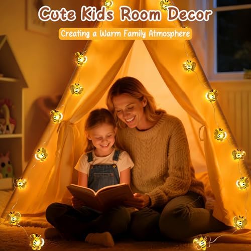 Coquimbo Bee Decorations String Lights, 10ft 30 LED Cute Honeybee Fairy Lights Battery Operated, Gifts for Women Girls Boys Kids, Room Decor for Bedroom Plants Patio Party Wedding Party Xmas