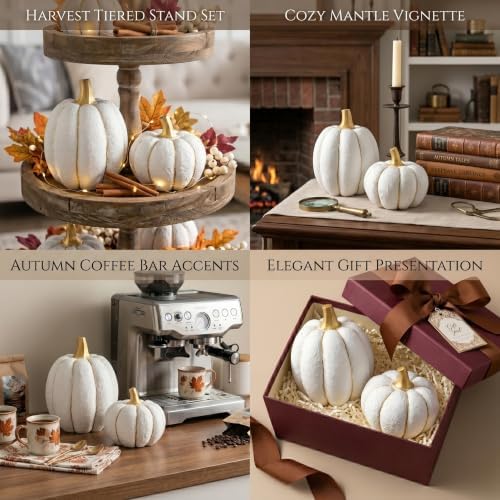 FESTGLOX Fall Pumpkin Decor, 2Pcs Resin Pumpkins for Decorating