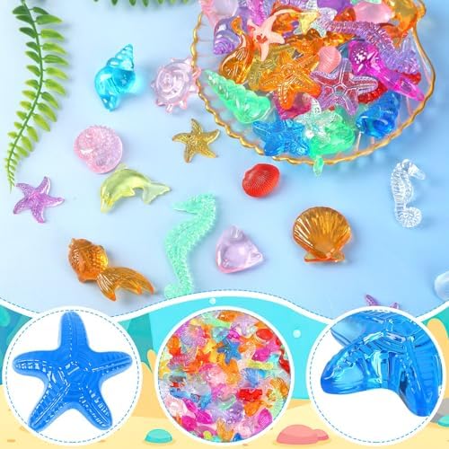 120 Pcs Acrylic Sea Shell Decorations, Ocean Themed Sensory Bin Fillers 3D Gems for Table Scatter Vase Filler and Pool Treasure Hunt Games