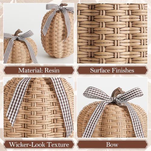 DN DECONATION Fall Pumpkin Decor, Fake Rattan Pumpkin Decorations for Home