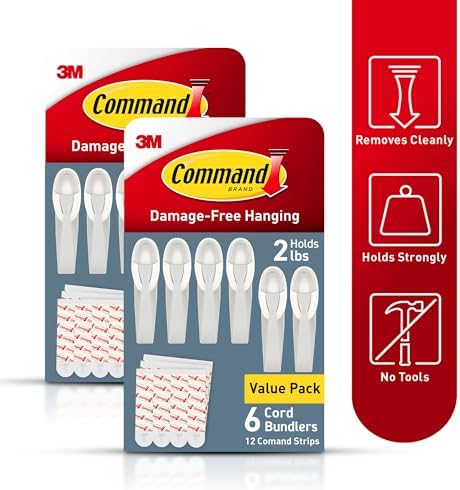 Command Plastic Cord Bundlers, Damage-Free Cable Organizer, No Tools Required, 12 Gray and 24 Adhesive Strips