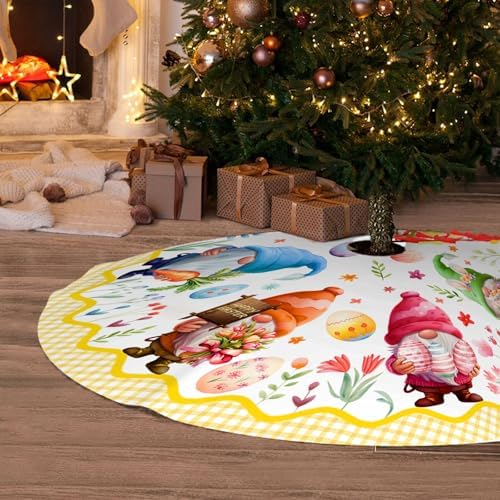 Easter Gnome Tree Skirt 36 Inch Cute Gnome Egg Decor Christmas Tree Skirt Xmas Ornament for Home Holiday Party Decoration Indoor Outdoor