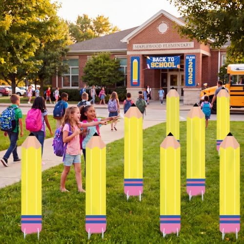 Thyle 6 Pcs 35.4'' Large Back to School Yard Signs Pencil Cutout Decor