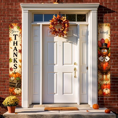 IVN Give Thanks Turkey Porch Banner Thanksgiving Decor 2 Pcs