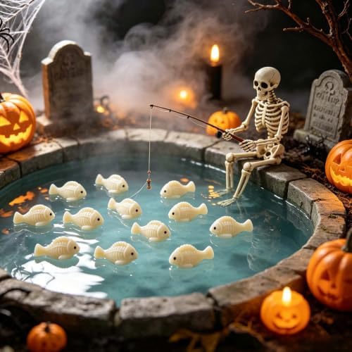 100Pcs Halloween Mini Fish Skeleton,Tiny Skull Fish Figures Hide for Party