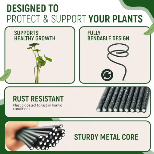 20pcs 16" Bendable Plant Support Stakes & 30 Clips- Orchid Stakes and Clips