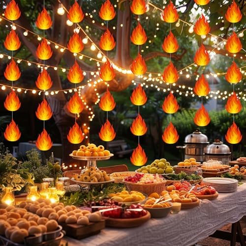 Xinnun 8 Pcs Fire Party Decorations Fire Flame Hanging Banners Garlands