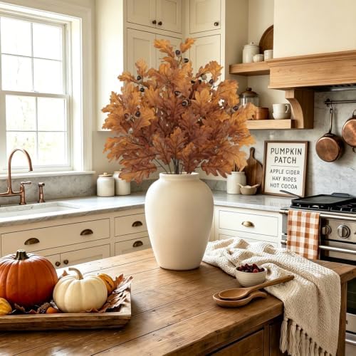 21.6" Faux Oak Leaf Branches with Acorns, 2Pcs Fall Stems for Vase, Brown