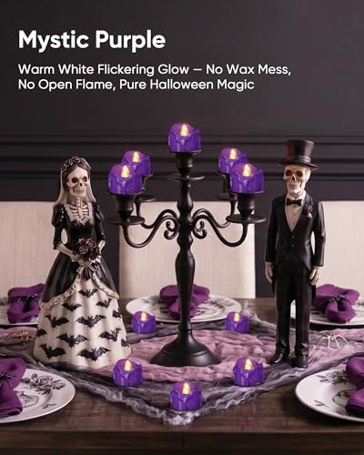 Homemory 12Pcs Halloween Purple Dripping Flameless LED Candles,1.58"x 1.2"