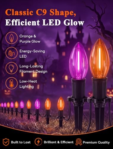 10 Pack Halloween Pathway Lights Outdoor, Orange & Purple LED Stake Lights