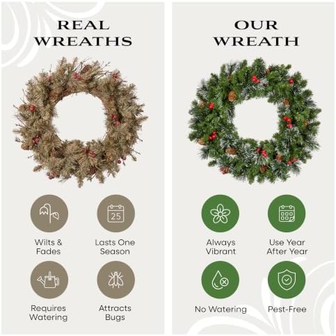 National Tree Company 24in Pre-Lit Wintry Pine Flocked Christmas Wreath