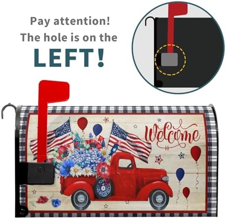 4th of July Mailbox Cover Magnetic Large Size 25x21 Inch American Flag Patriotic Truck Mailbox Cover Independence Day Decorative Mailbox Wraps Post Letter Box Cover for Home Garden Yard