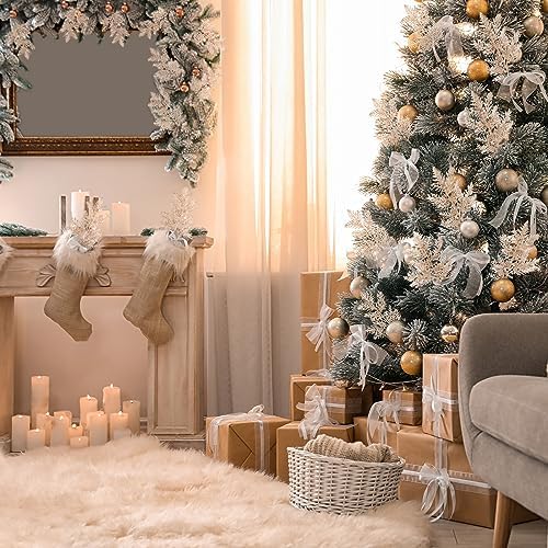 Cindeer 100 Pcs Christmas Tree Picks Sprays Glitter 10.2 in,Champagne Gold