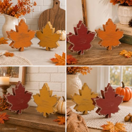 Wooden Leaves Fall Decor, 6pcs Fall Decorations for Home