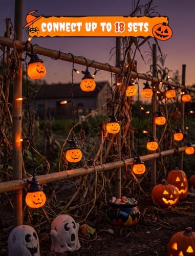 Abeja Halloween Pumpkin Curtain String Lights, 7FT Hanging Window Lights