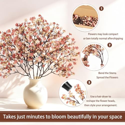 6Pcs Baby's Breath Artificial Flowers, Silk Gypsophila Stems, Beige Brown