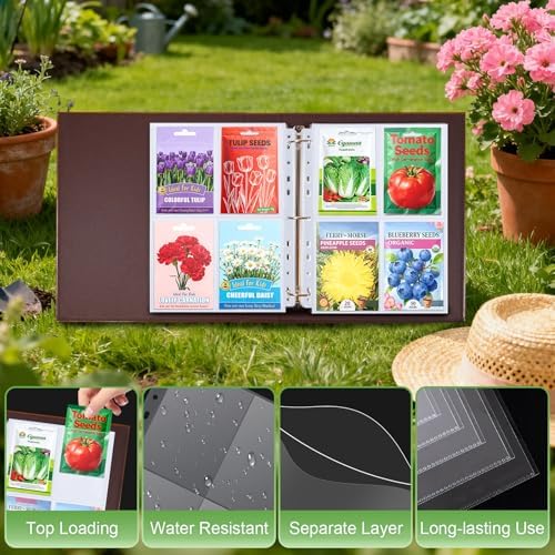 480 Pockets 3.5x5” Seed Packet Sleeves, 60 Pack Double Sided 4 Pocket Seed Organizer Sheet,Heavy Duty Garden Seeds Storage Pages for 3 Ring Binder, 8.5x11” Top Loading Clear Photo, Index Card Sleeves