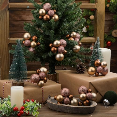 Daifunli 8 Pcs Brown and Gold Christmas Tree Picks 7.87 Inch Christmas Balls Ornaments Xmas Hanging Decorations for Xmas Tree Topper DIY Wreath Holiday Floral Vase Fillers Crafts Home Decor
