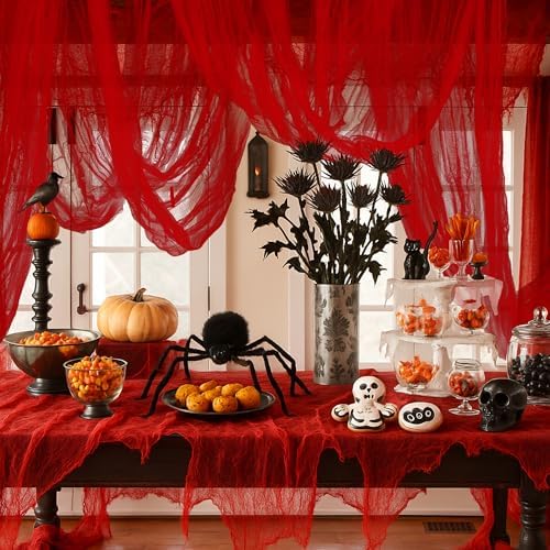 400"x85" Large Halloween Creepy Cloth, Spooky Gauze Party Decoration, Red
