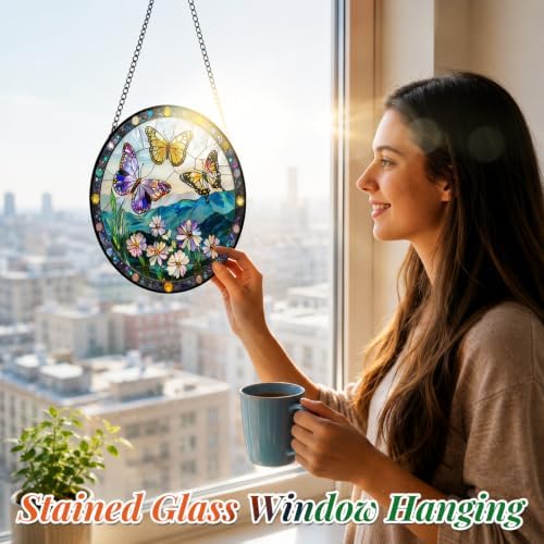 Stained Glass Butterfly Suncatcher Window Hanging Birthday Gifts for Women