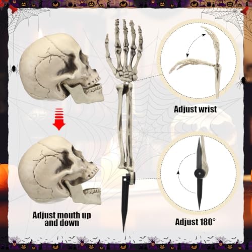 Chunful 9 Pcs Halloween Skeleton Stakes Decoration, Skull Head Arms, White