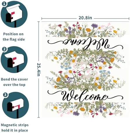 Spring Summer Floral Wreath Welcome Mailbox Cover Spring Wildflowers Mailbox Covers Large Size 25x21 Inch Seasonal Holiday Decorations Mailbox Cover Wraps Post Letter Box Cover for Home Garden Yard
