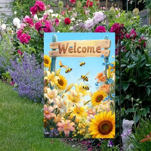Spring Summer Sunflower Bee Garden Flag 12x18 Double Sided for Outside
