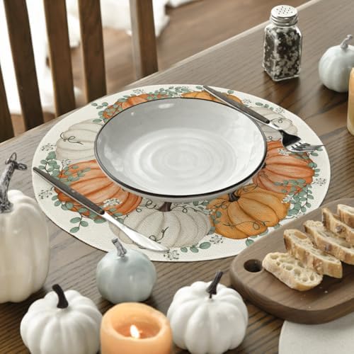 Artoid Mode Pumpkin Eucalyptus Round Fall Placemats Set of 4-14 Inch