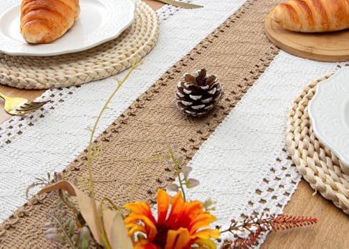 FEXIA Boho Table Runner for Fall Home Decor 12x72 Farmhouse Woven Runner