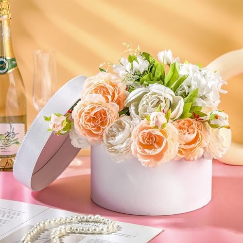 Nuenen Round Gift Boxes with Lids Floral Foam Set for Arrangements, White