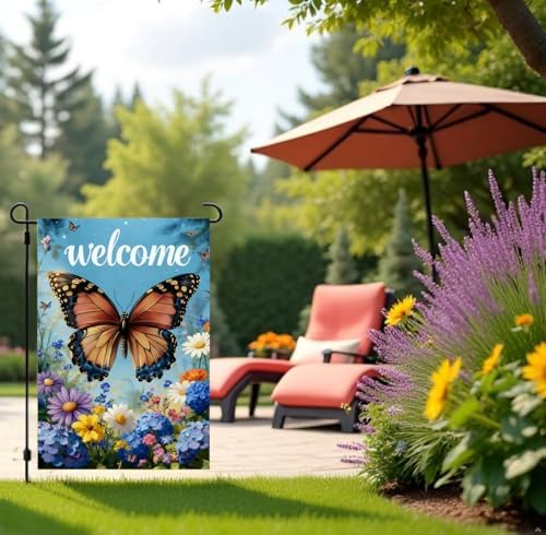Spring Summer Butterfly Garden Flags Outside 12x18 Double Sided