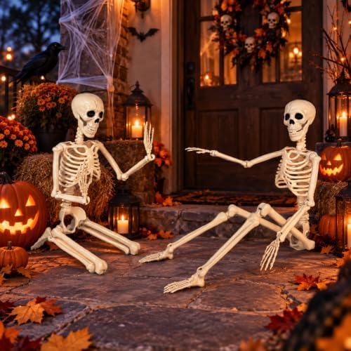 2 Pack 36" Halloween Posable Skeletons, 3 FT Halloween Skeleton Decorations