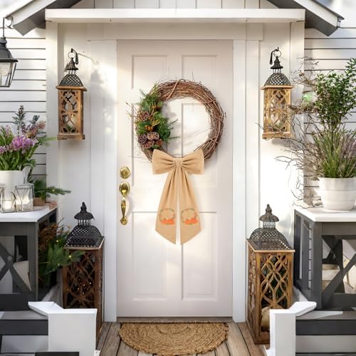 2 Pcs Fall Wreath Sash for Front Door Embroidery Monogram Pumpkin Ribbon Sash for Fall Thansgiving Yard Porch Decor (Letter S)