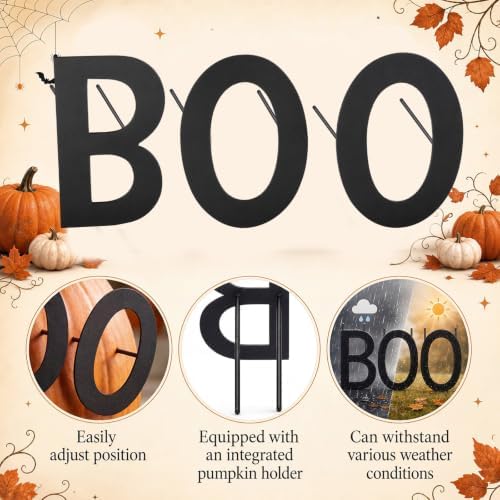 Halloween Metal Boo Pumpkin Stake Set, 4'' High Letters, Fall Porch Decor