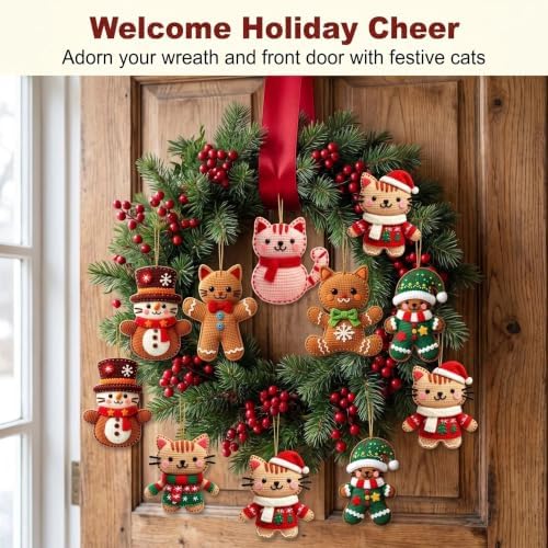 16Pcs Colorful Gingerbread Cat Christmas Ornaments