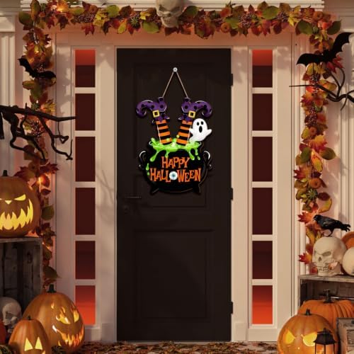 Halloween Witches Door Sign Witch Legs Cauldron Wreath Hanging Decorations