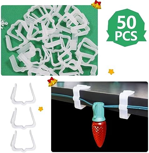 50 Pieces Christmas Holiday Light Hanger Hooks, 1.62" Fascia Boards Clips White, Plastic Holiday Light Clips for C7, C9, Mini String Lights Outdoor Roof Roofline Deck Eave Christmas Decoration