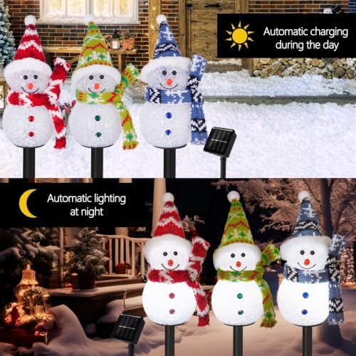 Solar Christmas Snowman Pathway Lights Outdoor Decoration, 3 Pack