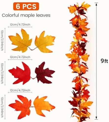 2Pack 9Ft 50 LED Maple Leaf Garland Battery Operated with Timer,8 Modes Waterproof Fall Decorations for Home Fall Garland with Lights for Fall Thanksgiving Table Harvest Home Indoor Decorations