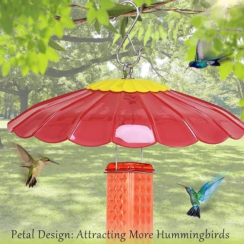 13.5-Inch Hummingbird Feeder Shade Dome Cover,Bird Feeder Rain Cover & Squirrel Shield, Weather Guard with Hanging Bird Feeders,Squirrel Proof for Shepherd's Hook Outdoors(Clear Red) 2 Pack