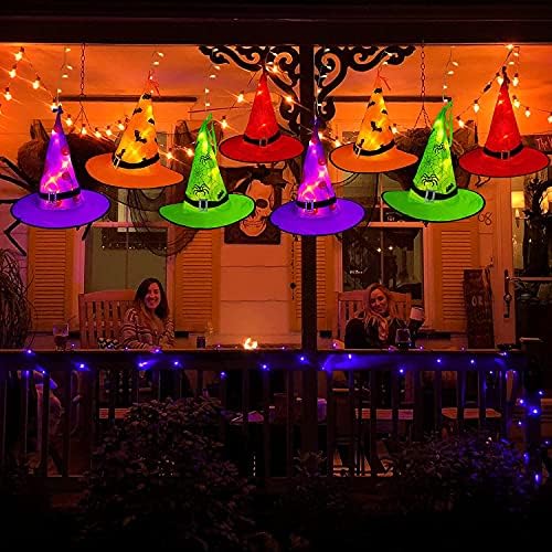 MZD8391 44FT 104LED Halloween Decoration, 8PC Lighted Hanging Witch Hats