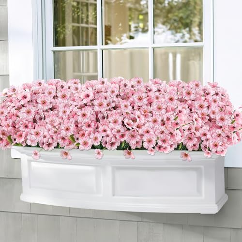 24PCS Artificial Pink Flowers for Outdoors, Realistic Silk Flowers