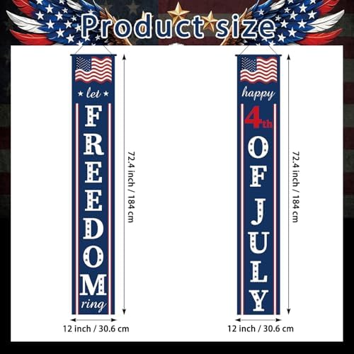 4th of July Decorations Outdoor - USA 250th Anniversary Porch Signs - 71" x 12" Patriotic July 4th Independence Day Door Banners, America 250 Years of Freedom Front Door Decorations (Freedom)
