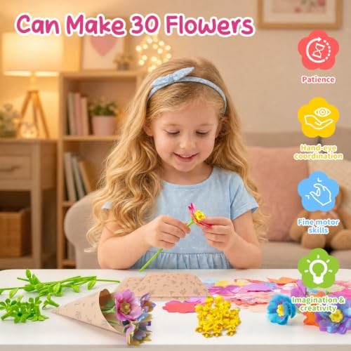 RISUNTOY Flower Making Kit for Kids with 210 Pieces Create 30 Unique Fabric Flowers | DIY Craft Kit for Ages 3+ | STEM Toys for Creative Fun