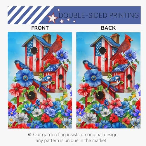 Summer Cardinal Bird Flower Garden Flag Patriotic Floral Yard Flags American Memorial Day 4th of July Flags Double Sided Rustic Farmhouse Garden Yard Seasonal Holiday Outdoor Decor 12×18 Inch