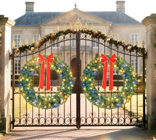 VINGLI 60 Inch Christmas Wreath Dual Color Fence, Party Decor, Plug-in LED