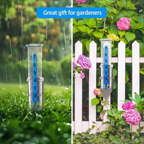 Rain Gauge Outdoor, 7" Capacity Large Rain Gauge Outdoors (Silver)