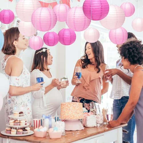21Pcs Pink Paper Lanterns, 4-10in Hanging Decor, Valentine's Day Party