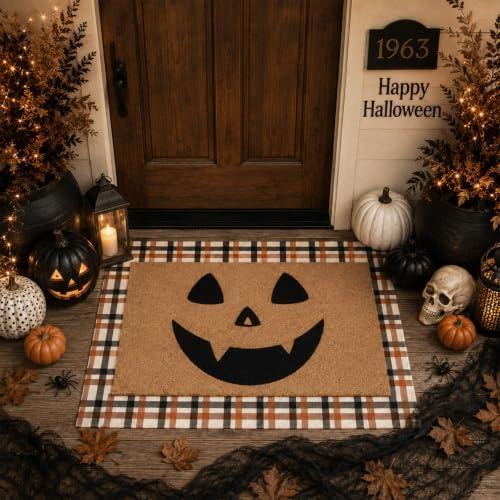 Tinideya 2 Pcs Halloween Layered Doormat Set for Front Porch, Pumpkin Face